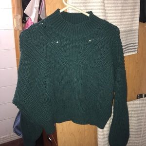 Emerald green mock neck cropped sweater